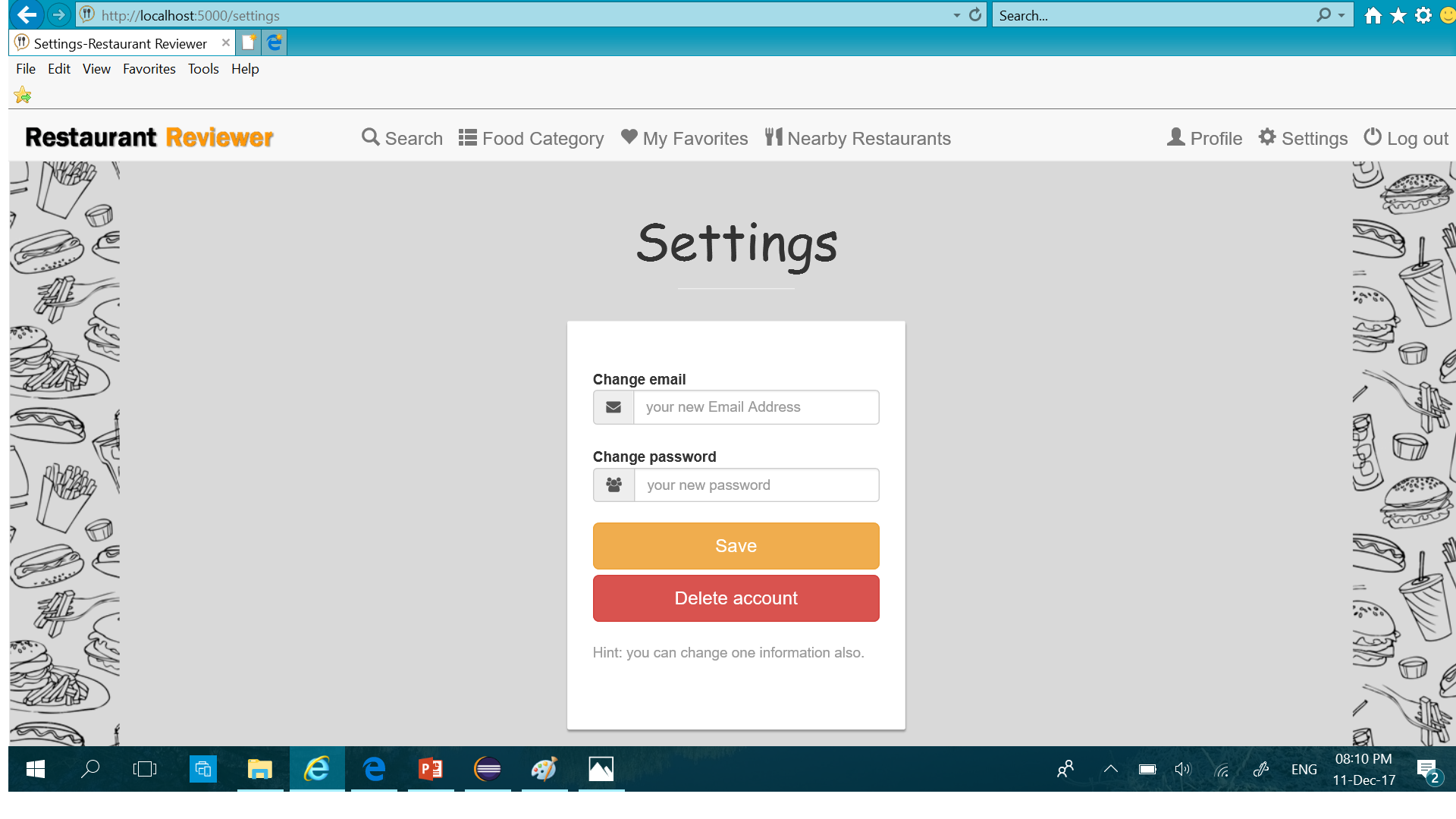 setting page